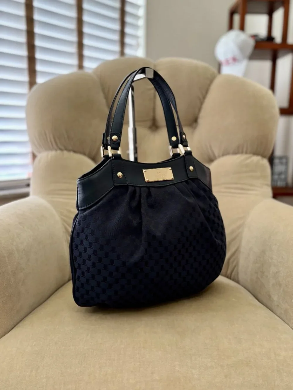 VTG Auth LANVIN PARIS Iconic Monogram Canvas & Leather Ruched Satchel Bag - Picture 2 of 9